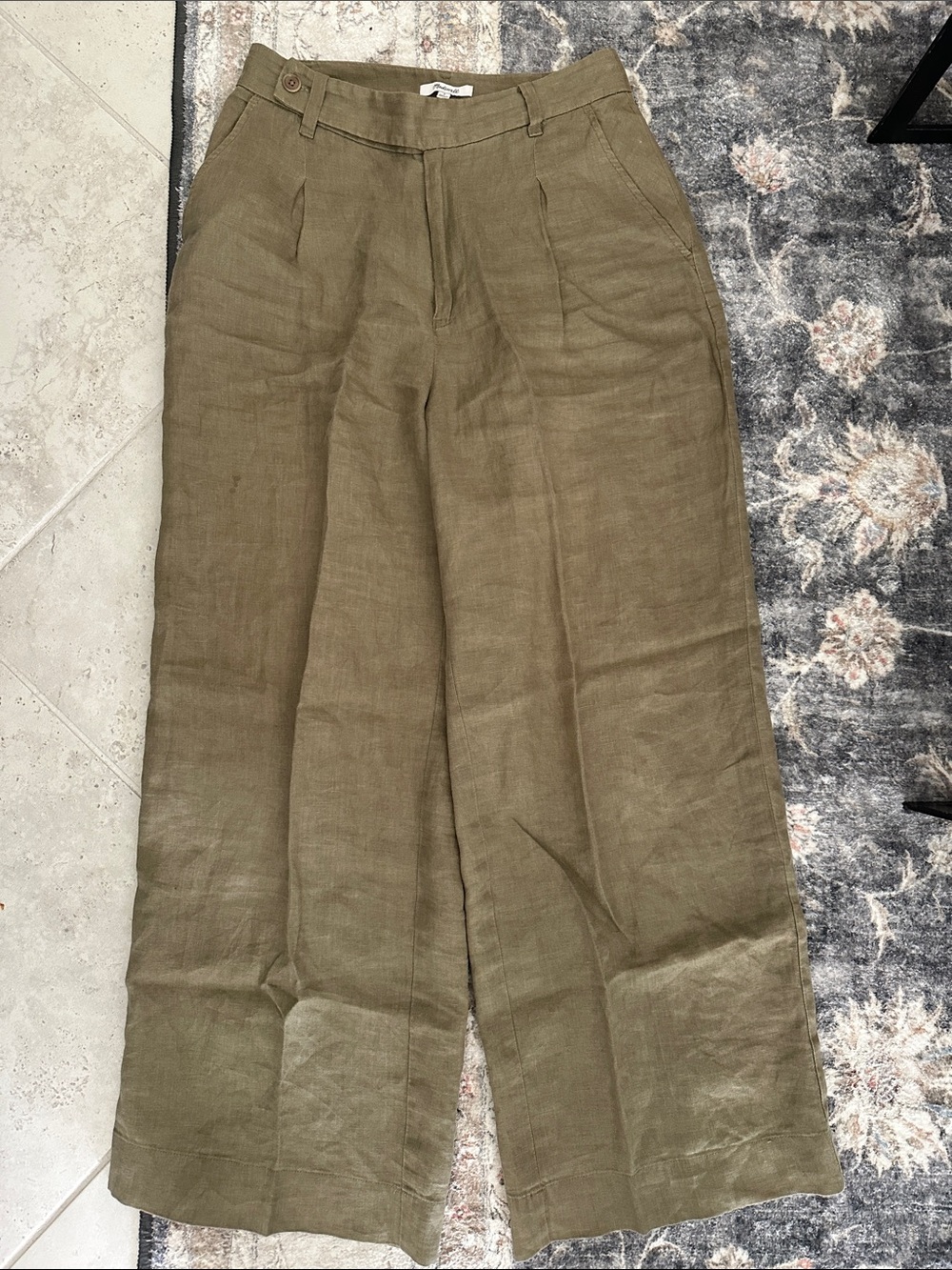 Madewell The Harlow Linen Olive Wide-Leg Pants